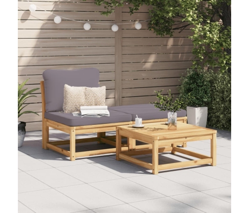 Set de muebles para jardín 3 piezas con cojines madera acacia