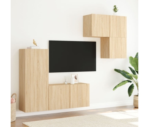 Muebles de TV de pared 4 pzas madera de ingeniería roble Sonoma