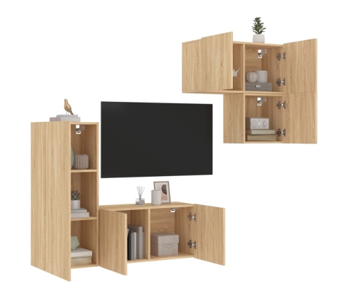 Muebles de TV de pared 4 pzas madera de ingeniería roble Sonoma