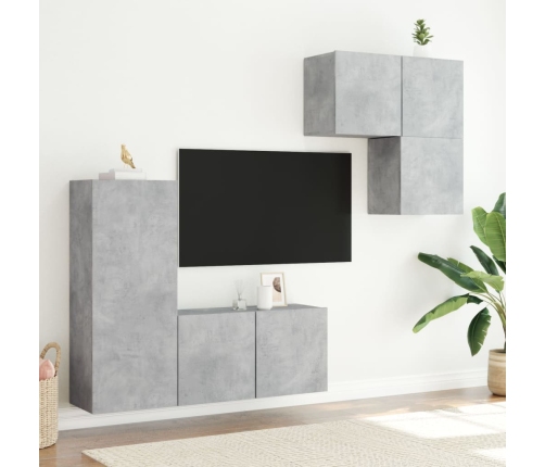 vidaXL Muebles de TV de pared 4 pzas madera ingeniería gris hormigón