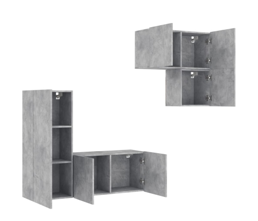 vidaXL Muebles de TV de pared 4 pzas madera ingeniería gris hormigón