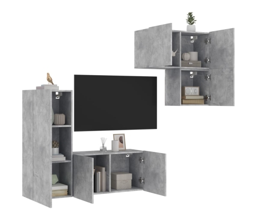 vidaXL Muebles de TV de pared 4 pzas madera ingeniería gris hormigón