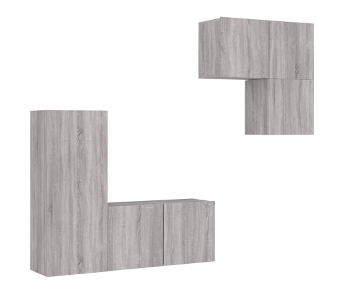 vidaXL Muebles de TV de pared 4 pzas madera de ingeniería gris Sonoma