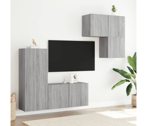 vidaXL Muebles de TV de pared 4 pzas madera de ingeniería gris Sonoma