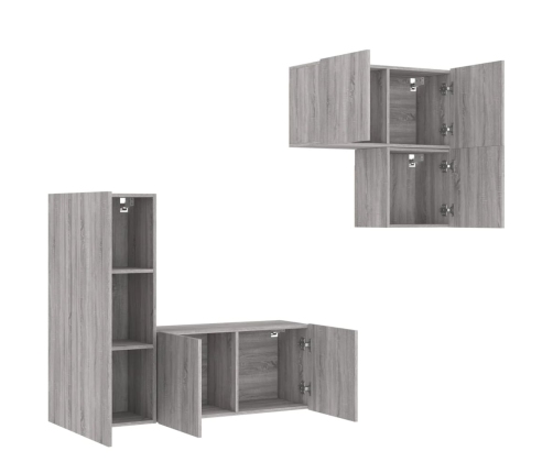 vidaXL Muebles de TV de pared 4 pzas madera de ingeniería gris Sonoma