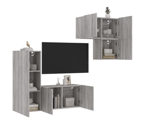 vidaXL Muebles de TV de pared 4 pzas madera de ingeniería gris Sonoma