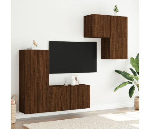 Muebles de TV de pared 4 pzas madera de ingeniería marrón roble