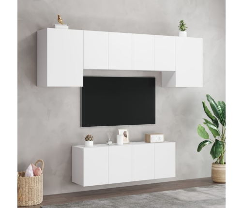 Muebles de TV de pared 6 piezas madera de ingeniería blanco