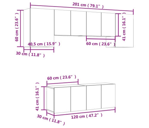 Muebles de TV de pared 6 piezas madera de ingeniería blanco