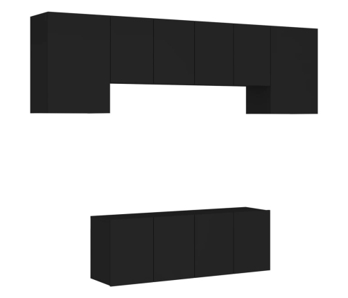 Muebles de TV de pared 6 piezas madera de ingeniería negro