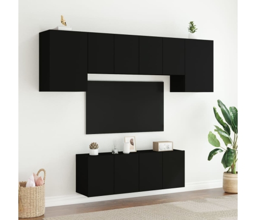 Muebles de TV de pared 6 piezas madera de ingeniería negro