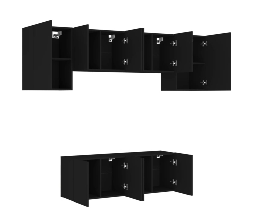 Muebles de TV de pared 6 piezas madera de ingeniería negro