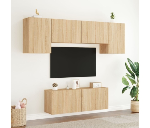 Muebles de TV de pared 6 pzas madera de ingeniería roble Sonoma