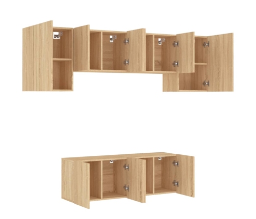 Muebles de TV de pared 6 pzas madera de ingeniería roble Sonoma