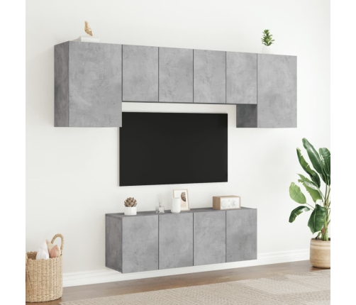 Muebles de TV de pared 6 pzas madera ingeniería gris hormigón