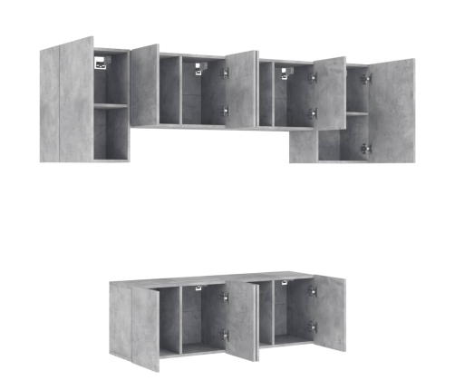 Muebles de TV de pared 6 pzas madera ingeniería gris hormigón