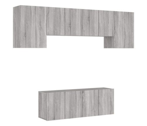 Muebles de TV de pared 6 pzas madera de ingeniería gris Sonoma