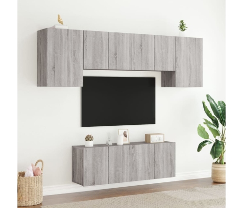 Muebles de TV de pared 6 pzas madera de ingeniería gris Sonoma