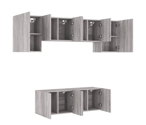 Muebles de TV de pared 6 pzas madera de ingeniería gris Sonoma