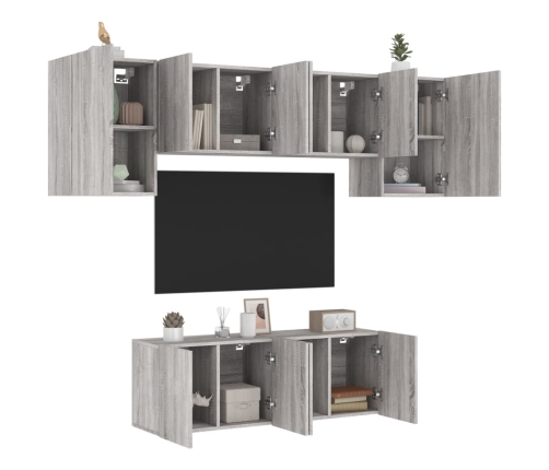 Muebles de TV de pared 6 pzas madera de ingeniería gris Sonoma