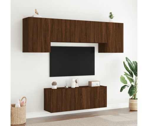 Muebles de TV de pared 6 pzas madera de ingeniería marrón roble