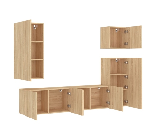 Muebles de TV de pared 5 pzas madera de ingeniería roble Sonoma