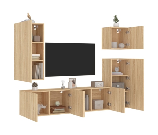 Muebles de TV de pared 5 pzas madera de ingeniería roble Sonoma