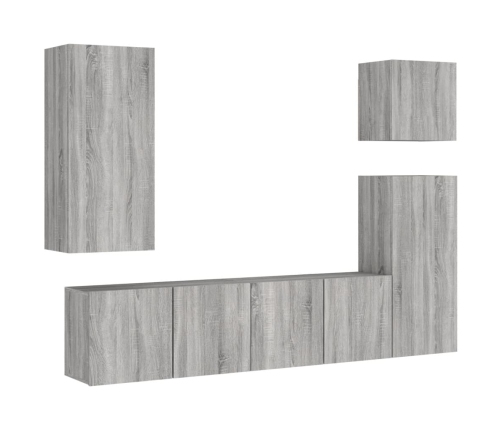 Muebles de TV de pared 5 pzas madera de ingeniería gris Sonoma