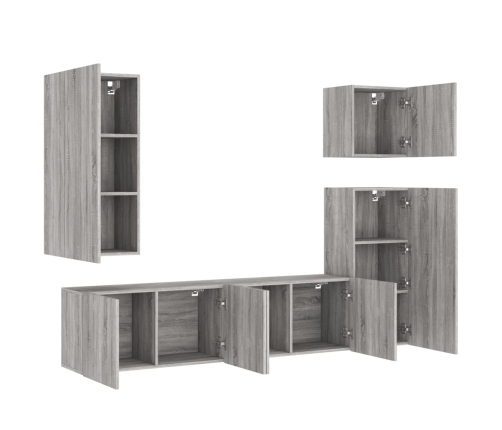 Muebles de TV de pared 5 pzas madera de ingeniería gris Sonoma