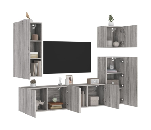 Muebles de TV de pared 5 pzas madera de ingeniería gris Sonoma