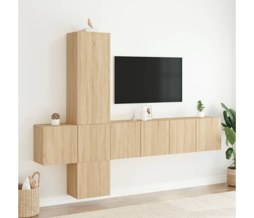 Muebles de TV de pared 5 pzas madera de ingeniería roble Sonoma