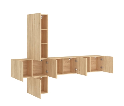 Muebles de TV de pared 5 pzas madera de ingeniería roble Sonoma