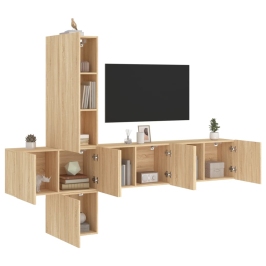 Muebles de TV de pared 5 pzas madera de ingeniería roble Sonoma