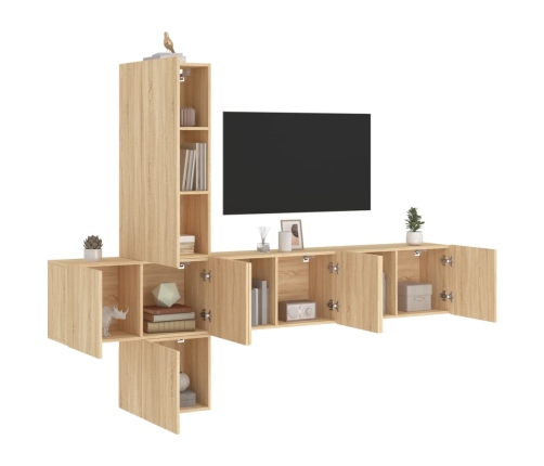 Muebles de TV de pared 5 pzas madera de ingeniería roble Sonoma