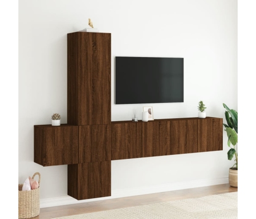 Muebles de TV de pared 5 pzas madera de ingeniería marrón roble