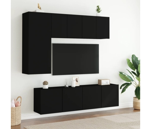 Muebles de TV de pared 5 piezas madera de ingeniería negro