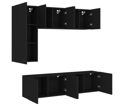 Muebles de TV de pared 5 piezas madera de ingeniería negro