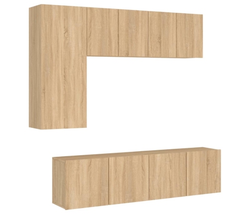 Muebles de TV de pared 5 pzas madera de ingeniería roble Sonoma