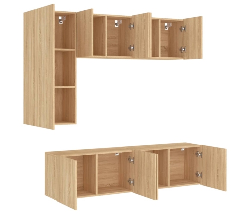 Muebles de TV de pared 5 pzas madera de ingeniería roble Sonoma