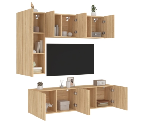 Muebles de TV de pared 5 pzas madera de ingeniería roble Sonoma