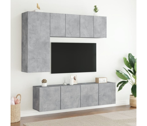 Muebles de TV de pared 5 pzas madera ingeniería gris hormigón