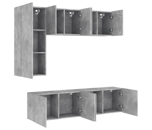 Muebles de TV de pared 5 pzas madera ingeniería gris hormigón