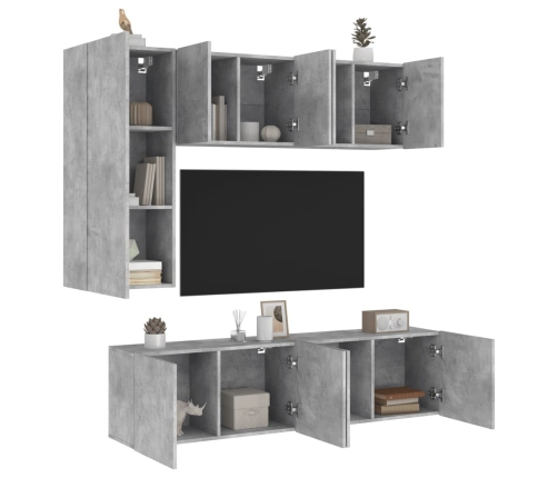 Muebles de TV de pared 5 pzas madera ingeniería gris hormigón