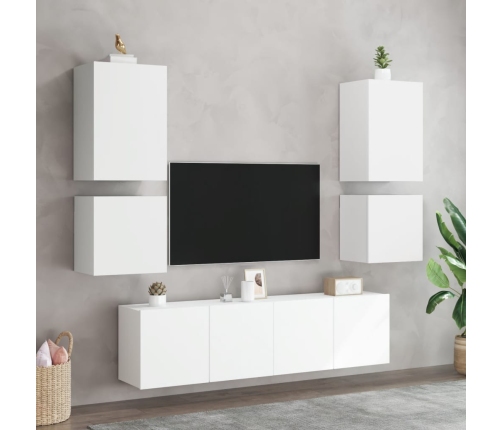 Muebles de TV de pared 6 piezas madera de ingeniería blanco