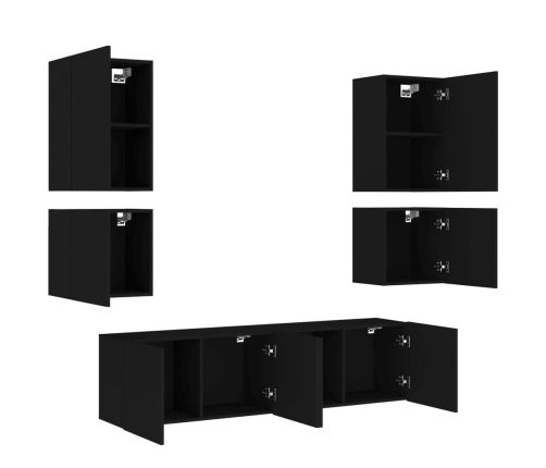 Muebles de TV de pared 6 piezas madera de ingeniería negro