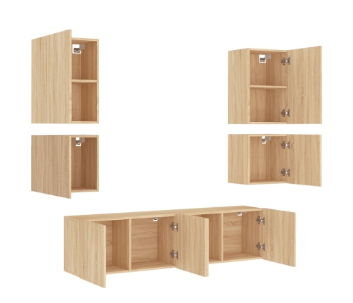 Muebles de TV de pared 6 pzas madera de ingeniería roble Sonoma