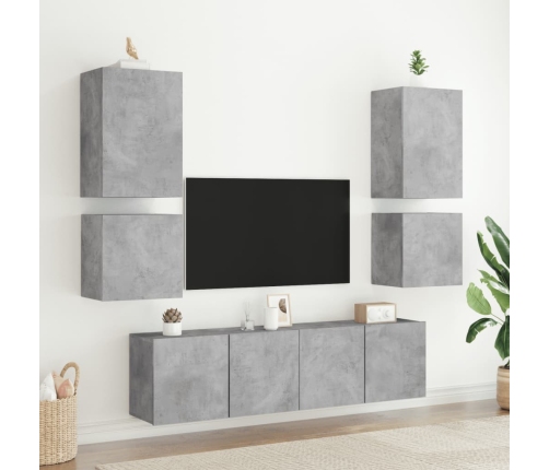 Muebles de TV de pared 6 pzas madera ingeniería gris hormigón