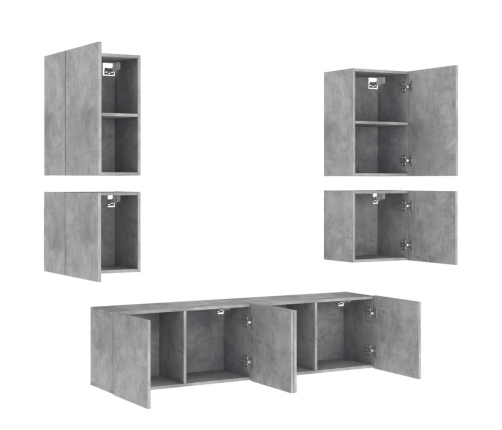 Muebles de TV de pared 6 pzas madera ingeniería gris hormigón