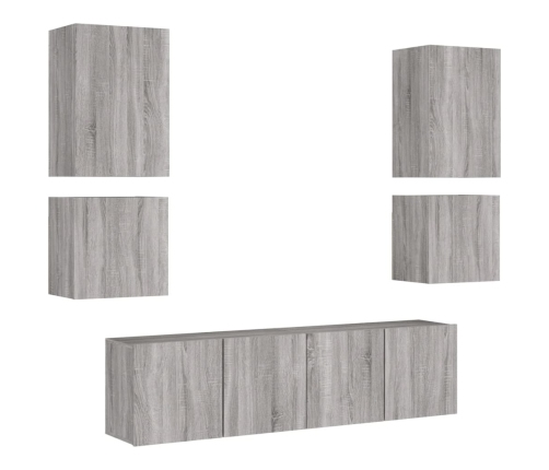 Muebles de TV de pared 6 pzas madera de ingeniería gris Sonoma