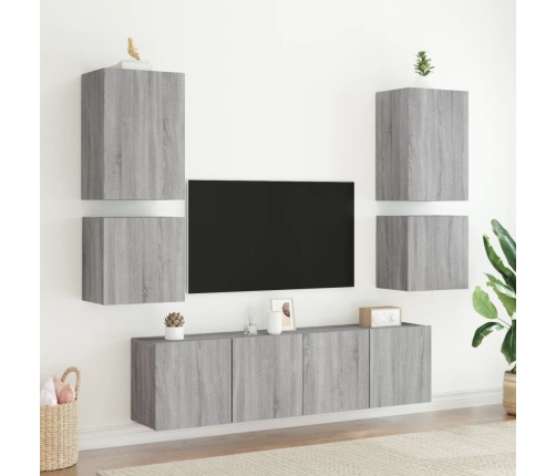 Muebles de TV de pared 6 pzas madera de ingeniería gris Sonoma